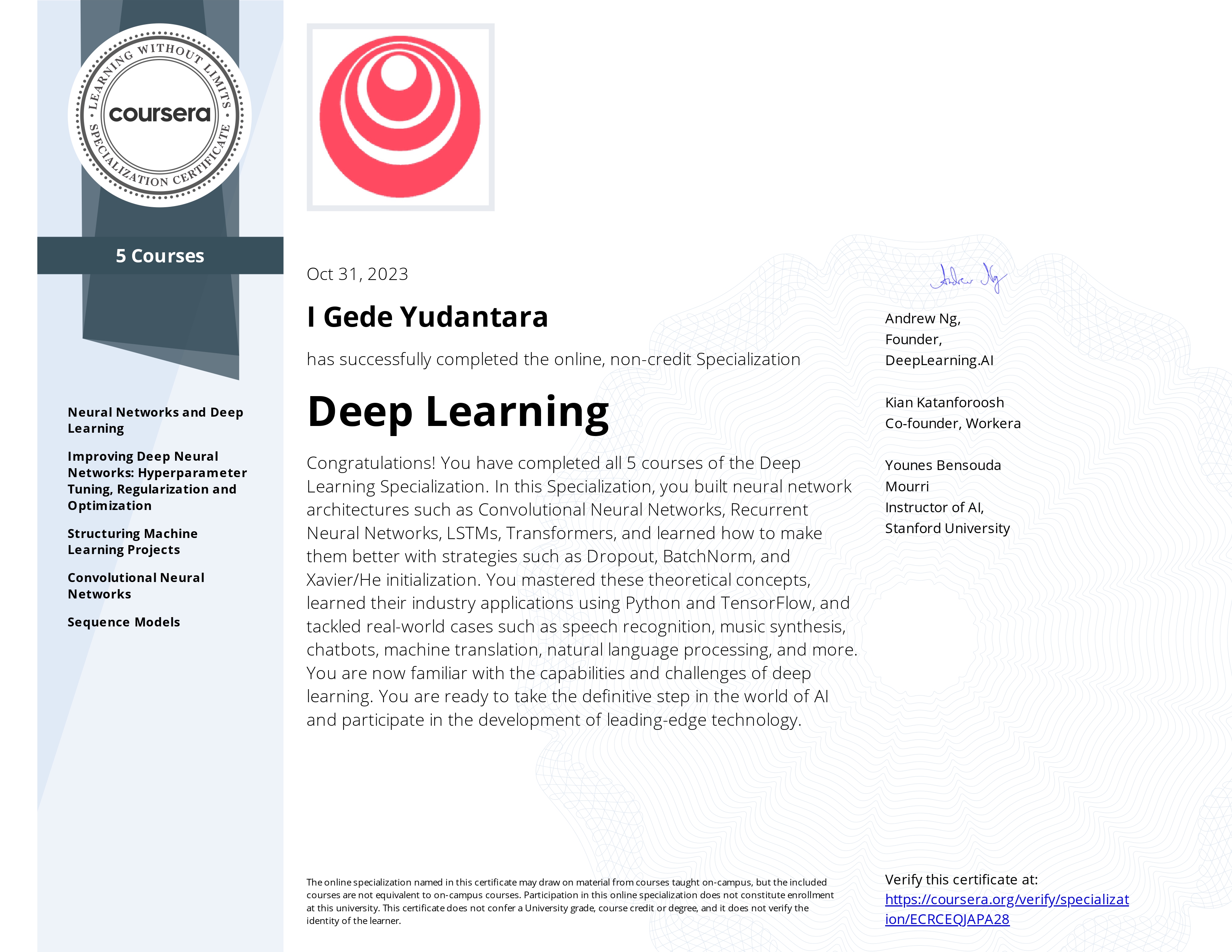 Deep Learning Certificate